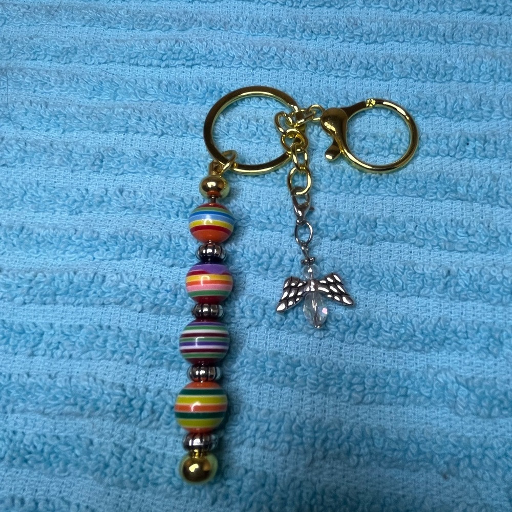 Colorful Glass Beaded Keychain with Angel Charm